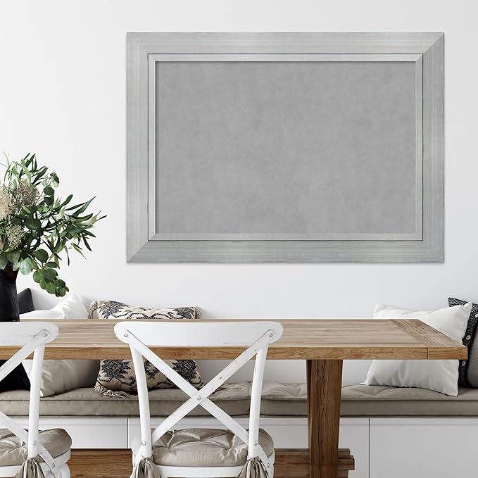 Amanti Art Silver Framed Magnetic Board 31x43 Large Vision Board for use with Magnets, 100% Metal Sheet to Display Items as Office Decor or for Home Organization in mudroom, Kitchen or Kids Room