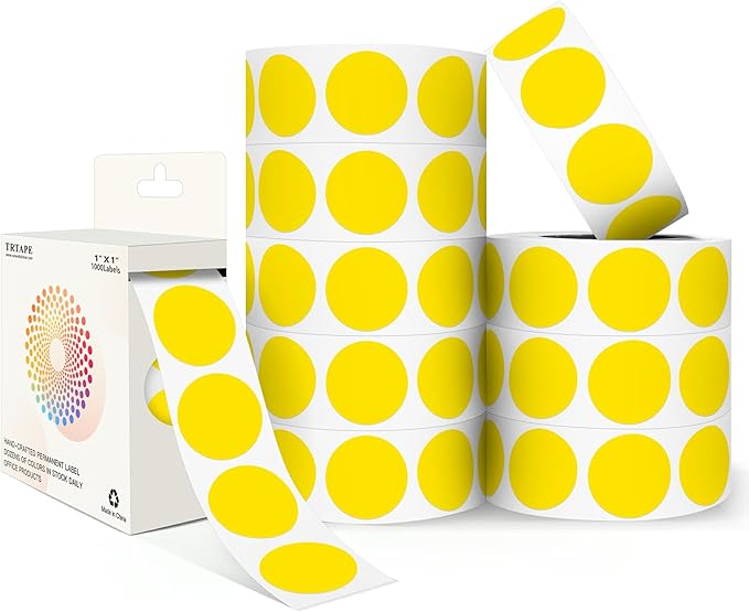 Yellow 1 Inch Round Color Coding Dot Labels, 10 Rolls 10000 Dot Stickers in Dispenser Box - Permanent Adhesion, Vibrant Colors, Highly Visible