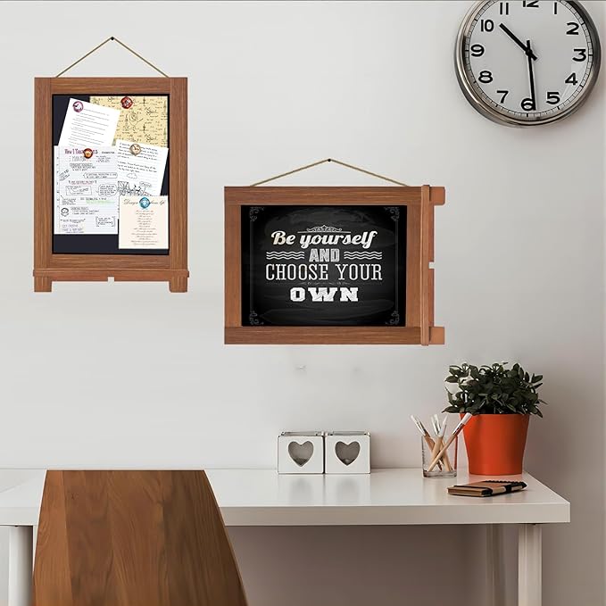 Newzealkids Tabletop Chalkboard Signs 10.2"x14" Magnetic Small Chalkboard Sign, Desktop Standing/Wall Hanging Blackboard with Liquid Chalk Marker, Wood Framed Menu Board for Kitchen, Café, Home Decor