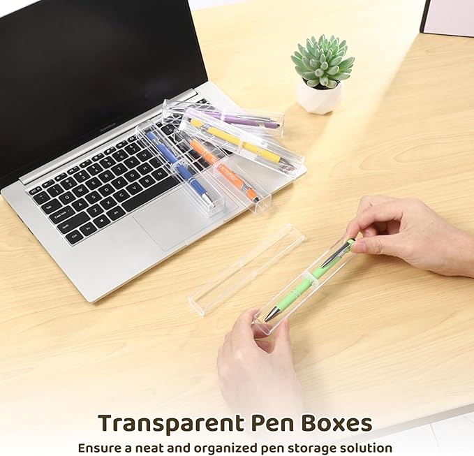 OMISTAR 100PCS Pen Gift Box, Acrylic Clear Pen Gift Box with Inner Fixed Component, Pen Box Display Case for Single Pen, Pen Boxes Gift Empty for School Office Business Supply (100PCS)