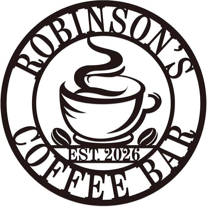 Personalized Coffee Bar Metal Sign, Custom Name Wall Art for Kitchen or Cafe, Coffee Station Decor, Housewarming Gift for Family or Couple, Custom Home Wall Ornament