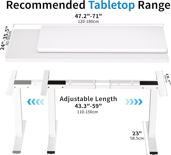 BIZUM Standing Desk Frame Dual Motor, Standing Desk Legs Up to 47.2", Computer Memory Desk Adjustable Table Legs with USB Ports for Home and Office, White Frame Only