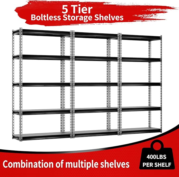 Shuntong 30" W Laminated Heavy Duty Metal Shelving Unit 2000 Lbs Boltless Garage Storage Shelves Utility Rack Shelf Warehouse Pantry Shed 30" W x 12" D x 60" H, Dark Gray