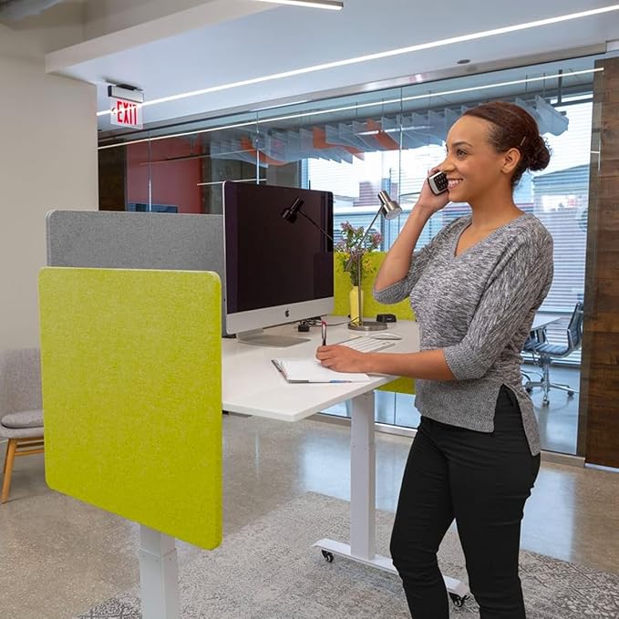 Stand Up Desk Store ReFocus Clamp-on Acoustic Desk Divider Privacy Panel That Reduces Noise and Visual Distractions (Cool Gray, 23.6" x 23.6")