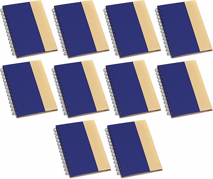 DISCOUNT PROMOS Eco Friendly Spiral Notebooks with Pens Set of 10, Bulk Pack - Perfect for School, Office, Home - Blue
