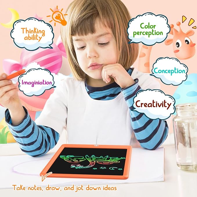 BUKEBU LCD Writing Tablet Doodle Board, Colorful Drawing Pad, Electronic Drawing Tablet, Drawing Pads,Travel Gifts for Kids Ages 3 4 5 6 7 8 Year Old Girls Boys (10.5 inch, Orange&Orange)
