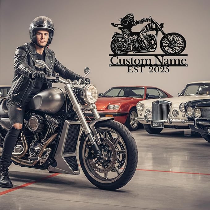 Custom Motorcycle Metal Sign Personalized Biker Name Sign Motorcycle Wall Art Motorbike Signs Garage/Man Cave Decor Gift for Bikers Men Husband