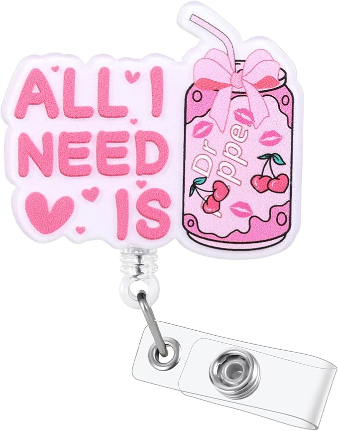 Pink Bow Soda Funny Nurse Badge Reel, Cute Coquette Soda Pop Retractable ID Card Badge Holder, Name Tag Badge Buddy for RN CNA LPN Nurse Nursing Student Doctor Social Workers, Nurses Gifts