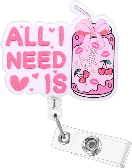Pink Bow Soda Funny Nurse Badge Reel, Cute Coquette Soda Pop Retractable ID Card Badge Holder, Name Tag Badge Buddy for RN CNA LPN Nurse Nursing Student Doctor Social Workers, Nurses Gifts
