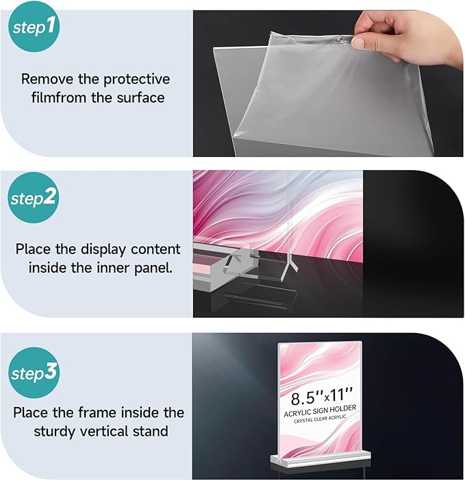 Yeahjiae 3 Pack T-Shaped Acrylic Sign Holder 8.5 x 11, Double Sided Clear Stand for Letter Size Paper, Essential Office Supplies for Menu, Tabletop, Counter & Wall Display, Garage Sale & Picture Frame for Office, Restaurant, Store, Home