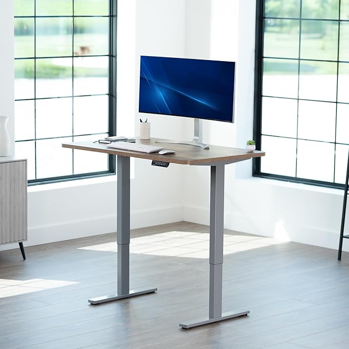 VIVO Electric 43 x 24 in Standing Desk, Memory Height Adjustment, 1B Series, Holds 220 lbs, One-Piece Reclaimed Wood Top, Gray Frame, DESK-KIT-1G4P