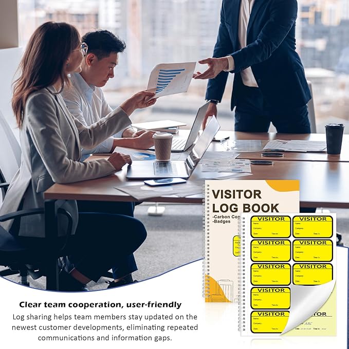 2 Pack Visitor Badges with Carbon Copy Visitor Stickers Letter Size Visitor Log Book Protecting Privacy Pages School Church Business Pass 300 Visitor Badges Guest Register Book 60 Memo Pages (2)