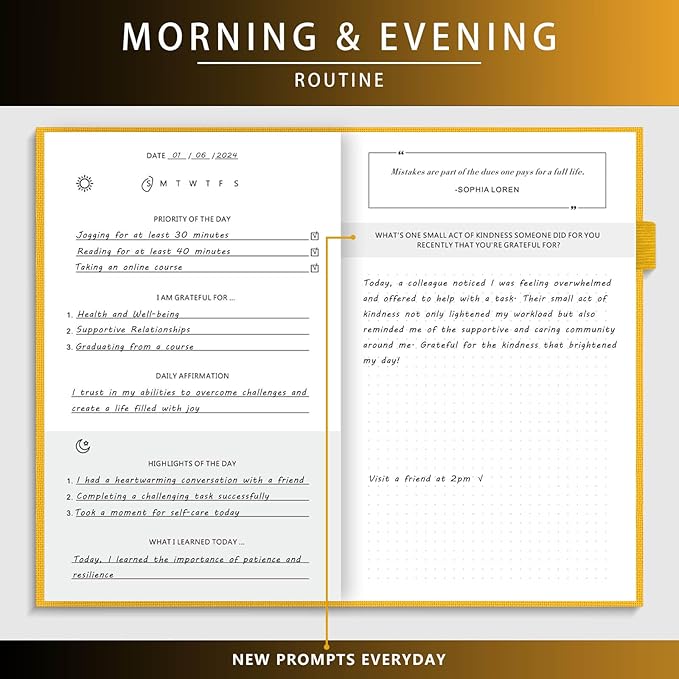 Draphy Self-Mastery Journal for Men - Gratitude and Productivity Journal for More Happiness, Positivity, Growth, Mindfulness, Self Care and Reflection - Guided Inspirational Journals for Men (Yellow)