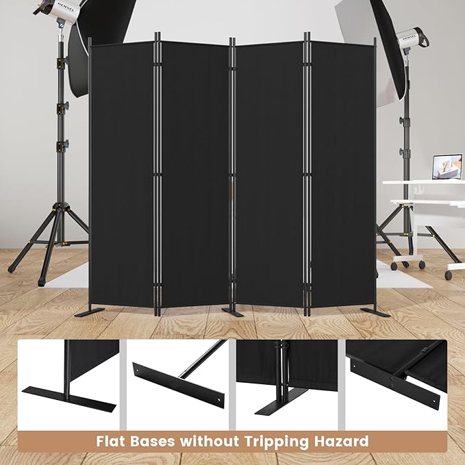 C-Hopetree 4 Panels Room Divider, 6 Ft Tall Indoor Folding Privacy Screen, Portable Partition Separator, Freestanding Separation Temporary Wall for Office, Bedroom, 80" W X 71" H, Black