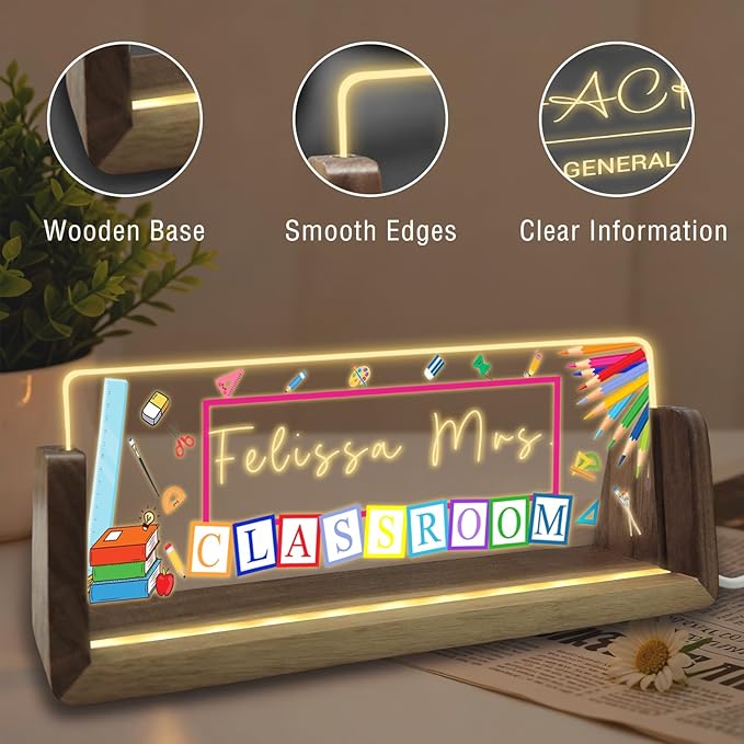 Desk Name Plate Personalized with Flowers Custom Light Up Acrylic Plaque for Desk Customized Office Gifts for Boss Coworkers Teacher Employee Office Decor for Women Men