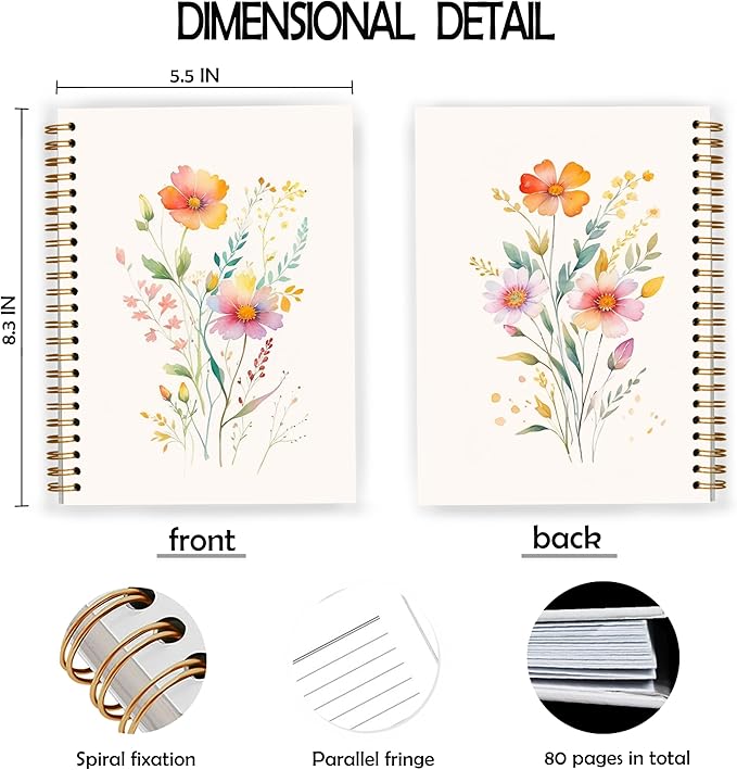 JWVK Vintage Wild Flower Botanical Plant Notebook 01,Rustic Spring Floral Cottagecore Notebook Journal for Work Office School Student Teacher,Hardcover Spiral Notebook 5.5x8.3