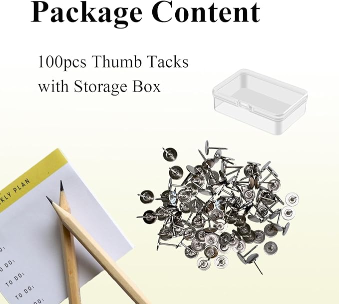 Galdexi 100pcs Flat Head Thumb Tacks for Wall, 7/16 Inch Heavy Duty Upholstery Wall Tacks Nails, Decorative Long Push Pins for Office Home Furniture Decor Wooden Photo, Sliver