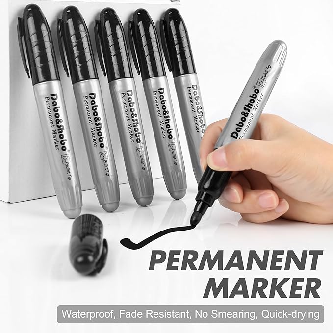 Dabo&Shobo Permanent Markers Jumbo Size, 40 Count, Bullet Tip, Large Black Permanent Markers Set