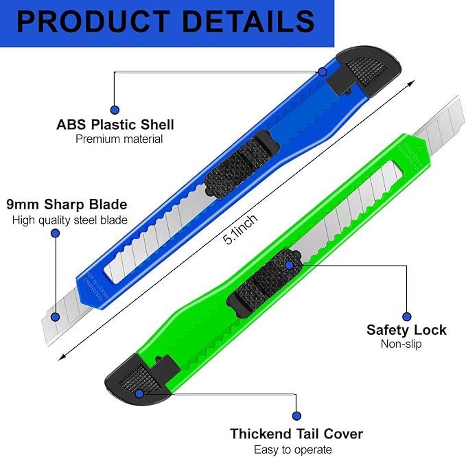 Lanties 300 Pcs Box Cutters Retractable Utility Knife Office Supplies 9mm Wide Blade Cutter Compact Razor Knife for Home Use(Multicolor)