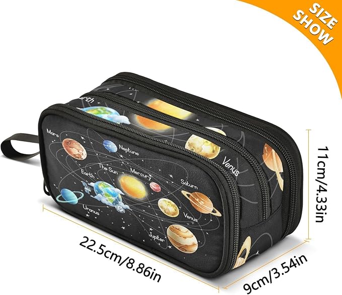 BOENLE Solar System Space Planets Pencil Case Box Boys Girls Large Pencil Pouch with Zipper Compartments Big Capacity Stationery Pen Bag Organizer for Kids Teens Adults School
