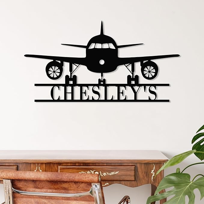 Personalized Metal Airplane Wall Art, Airplane Name Sign, Customized Pilot Name Sign, Airplane Hangar Sign Decor, Aviation Home Office Decor, Large Outdoor Decor, Pilot Gifts, Aircraft Lovers Gift