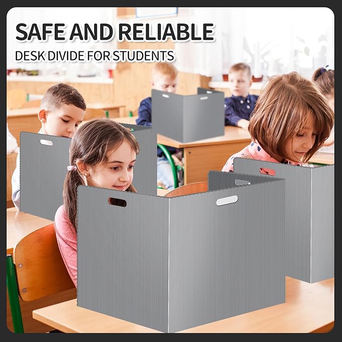 24 Pcs Desk Dividers for Students 14 × 17.5 × 14 Inch Plastic Durable and Waterproof Privacy Folders Shields Test Dividers with Classroom Privacy Boards for School Study Teacher Supplies (Gray)