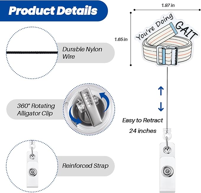 You're Doing GAIT Funny Physical Therapy Nurse Badge Reel, Cute Gait Belt PT Retractable ID Card Badge Holder, Name Tag Badge Buddy for RN PM&R Rehab Nurse Nursing Student Physical Therapist Gifts