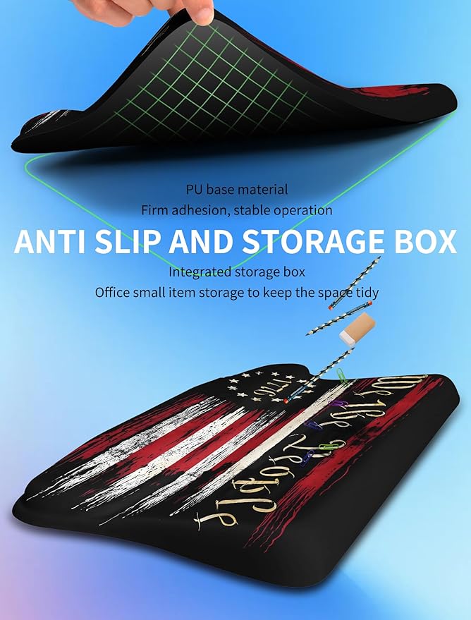 KUOSGM Ergonomic Wave Wrist Rest with Keyboard Stand, Cushioned Palm Rest, Comfortable Integrated Memory Foam for Natural Typing and Relieve Wrist Pain, US Flag