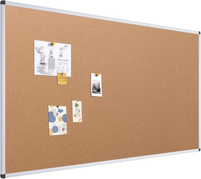 VIZ-PRO Large Cork Bulletin Board, 96 X 48 Inches, Wall-Mounted Corkboard with Silver Aluminium Frame for School, Office, and Home 8' X 4'