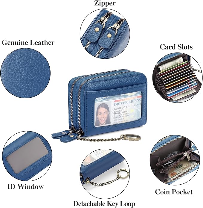 GOIACII Small Genuine Leather Wallet for Women, RFID Blocking Credit Card Holder Wallet