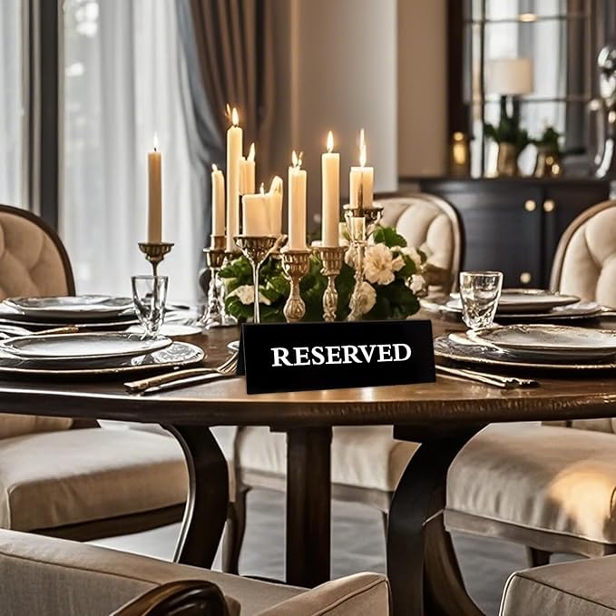 6 Pieces Plastic Reserved Table Sign for Wedding Acrylic Double Side Table Tent Black Guest Reservation Tables Seat Sign 5.9 x 2 Inches Reserve Seating Signs for Restaurant Chairs Wedding