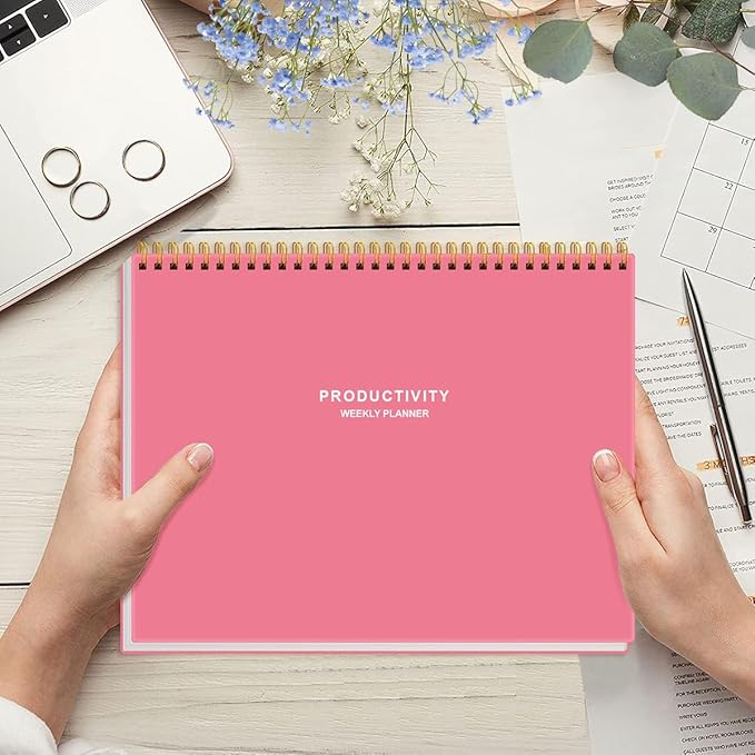 Weekly Productivity Planner - 8.5" x 11" Dashboard Desk Notepad Has 6 Focus Areas to List Tasks for Goals, Projects, Clients, Academic or Meal-Organize Your Daily Work Efficiently, 54 Weeks, Pink
