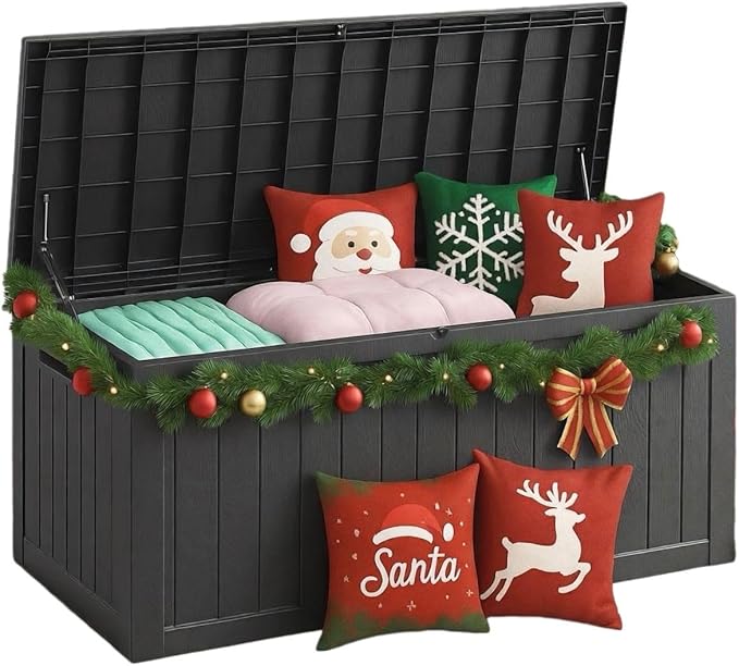 Yardgrace 210 Gallon Outdoor Storage Box - Waterproof Patio Deck Box for Outside Deliveries, All-Weather Resin Bin with Lock for Cushions & Tools, Black