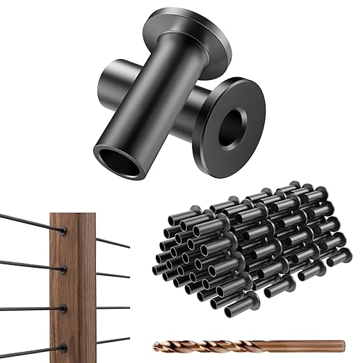 BLIKA 100 Pack Black Stainless Steel Protector Sleeves for 1/8" Deck Cable Railing, for Wood/Composite Posts, T316 Marine Grade, Black Cable Railing Protector Sleeves