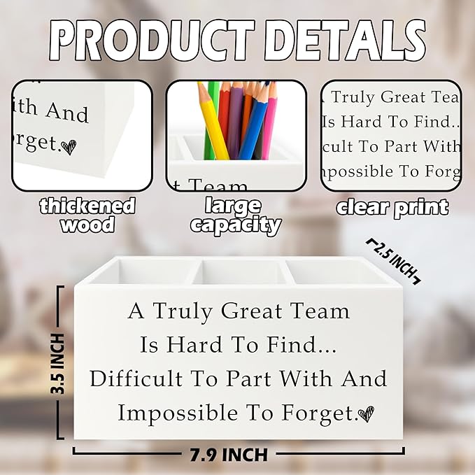 XPH Team Office Pen Pencil Holder Organizer for Desk, Team Appreciation Gifts for Employees, Gifts for Coworkers Women Men Wooden Box Sign for Home Office Desk Tabletop Decorations