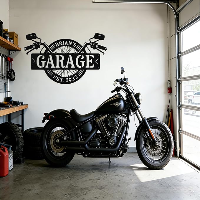 Custom Motorcycle Wheel Metal Signs Personalized Biker Name Sign Custom Garage Decor Motorbikes Wall Art Decor Motorcycle Sign Men Room Decorate Gifts for Men Husband Rider