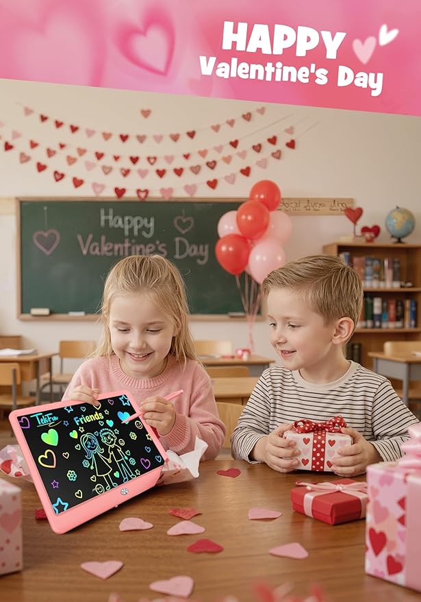 TEKFUN LCD Writing Tablet for Kids Girls Toys, 12 Inch Erasable Drawing Tablet Doodle Board Colorful Doodle Pad, Gifts for Toddlers Girls Adults (Pink)
