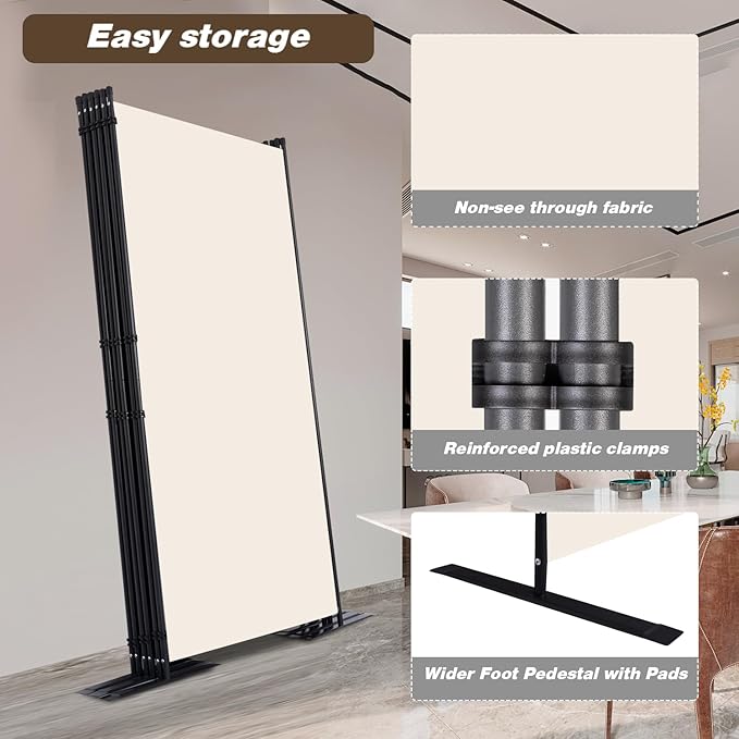 CHOSENM Room Divider, 6 Panel Folding Privacy Screens with Wider Support Feet, 6 Ft Portable Room Partition for Room Separator, 204" W X 71" H, Beige