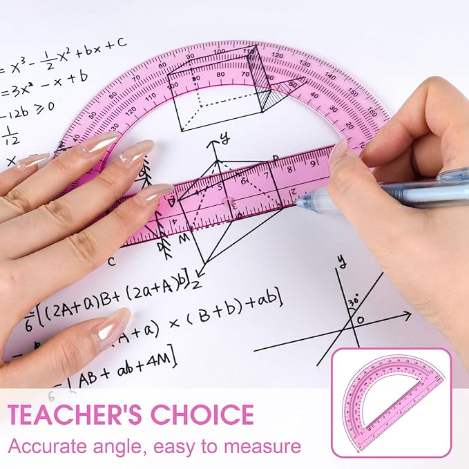 Hoiny 10 Pack Clear Protractor, 6 Inch Plastic Protractors, 180 Degrees Accurate Math Geometry Tools for School, Office, Classroom (Pink)
