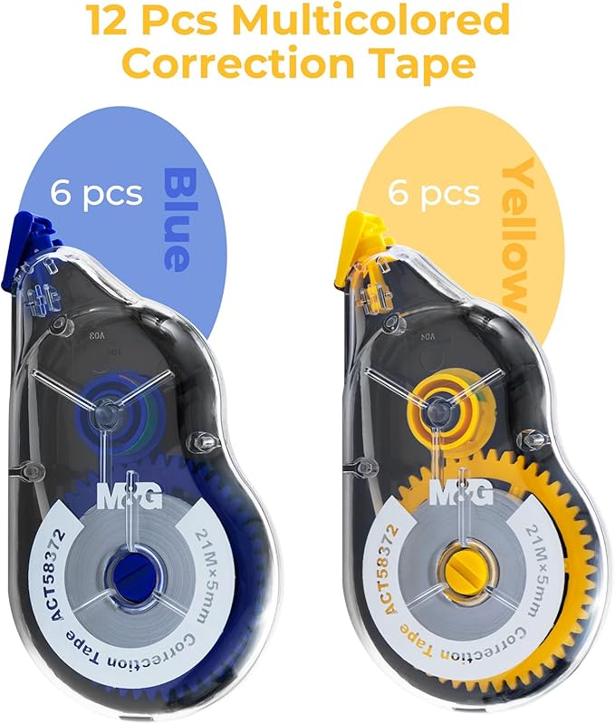 M&G 12 pack 68.9 Feet correction tape,826.8FT/ 252M in total, Correction tape bulk for Office, Note Taking, Journal,Easy to Use Applicator for Instant Corrections