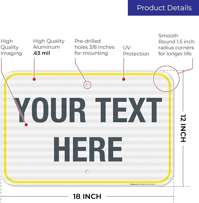 Personalized Custom Customize for Office, Business, Workplace, Home, Airbnb, Delivery Yellow Sign, 12x18 Inches, 3M EGP Reflective .063 Aluminum, Fade Resistant, Made in USA by Sigo Signs