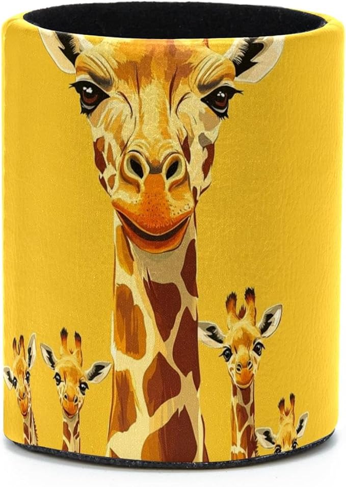 Leather Pen Holder for Desk, Cute Giraffe Pencil Cup Desktop Organizer Makeup Brush Holders Office Supplies for Home, Kids & School
