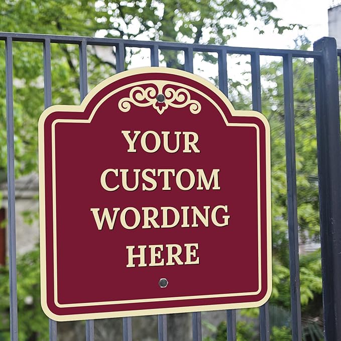 Custom Decorative Sign, Personalized Metal Sign for Business, Driveway, Home, Airbnb, Office Door Plaque,Burgundy Background Sign, 24x24 Inches, ACM, Fade Resistant, Made in USA by Sigo Signs