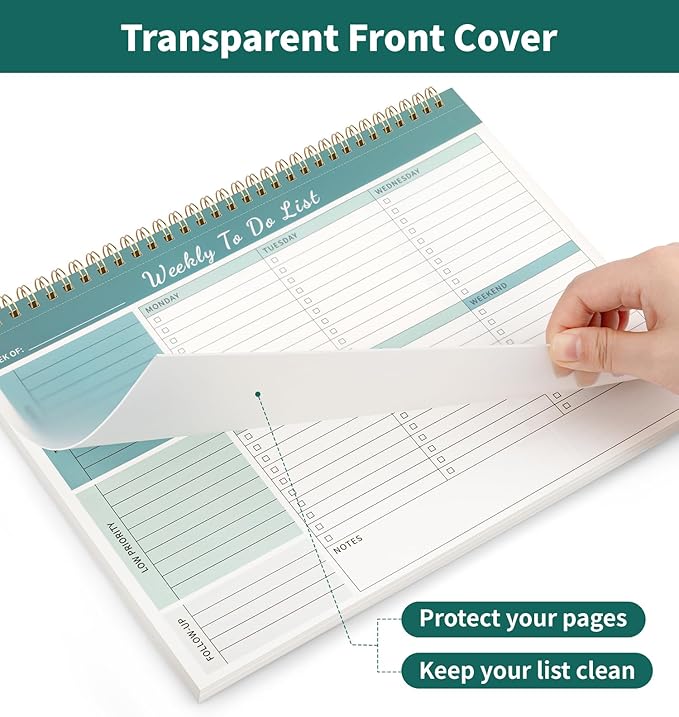 ALKALO 104 Pgs Weekly To Do List Notepad, 52 Duplex-Printed Undated Sheets 100 GSM（8.5"×11") Weekly Desk Planner For Work Home School Office Desk Accessories Supplies & Goal Setting Tasks - Green
