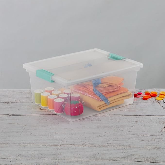 Sterilite 12-Pack Clip Box, Stackable Clear Plastic Bins with Latching Lids, Deep - Writing, Arts or Crafts Supplies Storage Containers for Home, Office, Classroom and Workshop Organization