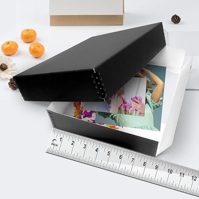 Lineco Museum Archival Storage Box, 9.25x11.75x3 in. Drop Front Design. Acid-Free with Metal Edge. Organize Photos, Pictures, Prints, Documents, Crafts, DIY. Black, 2 Pack