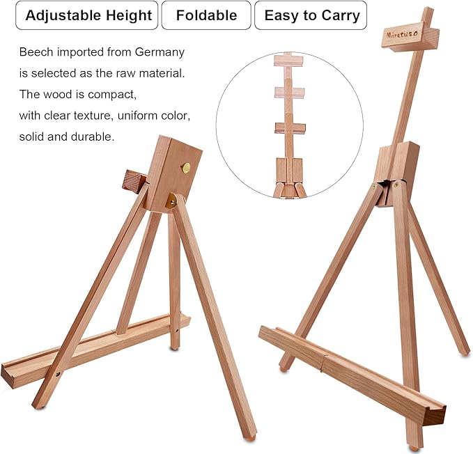 Miratuso Art Easel (2 Pack) A-Frame Painting Easel, Wood Display Stand Holding Canvas Up to 22" High, Portable Folding Travel Tabletop Easel and Sign Holder, Easy to Carry
