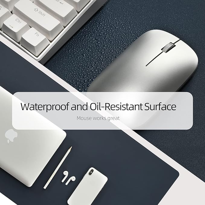Wolaile PU Leather Desk Pad Blotter,Navy Waterproof Office Desktop Mat for Men,36x17in Non-Slip Large Mouse Pad/Writing Protector/Desk Accessories