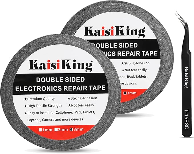 Kaisiking 2pcs 3mm x 50M LCD Repair Tape Phone Screen Adhesive Tape LCD Touch Screen Repair Tape with 1 Tweezers for Cell Phone, iPad, Tablets, Laptops, LCD Screen