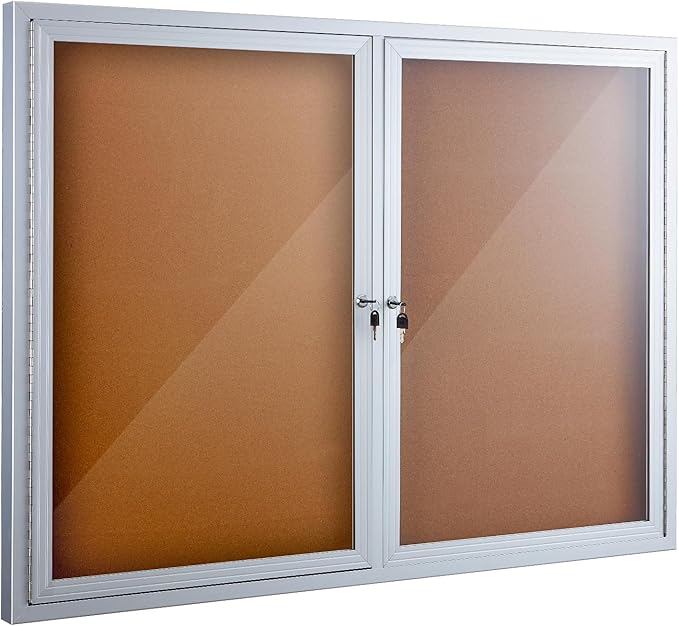 Homezelle Enclosed Cork Bulletin Board 48"x36" Outdoor Weatherproof Cork Noticeboard with Locking Door Wall-Mounted Silver Aluminium Frame for Home, School, Office, Community, Hospital